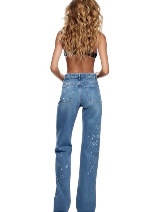 Zara Denim - ZARA Wide-Leg High Waisted Jeans with Paint Splatter Size 2